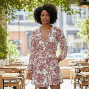 Long Sleeve Cottagecore Romper Mini Dress 2X White Red Floral
